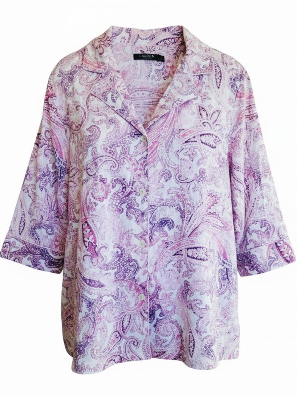 Lauren Ralph Lauren Purple Paisley Pajama Nightgown Button Up Top Size 1X